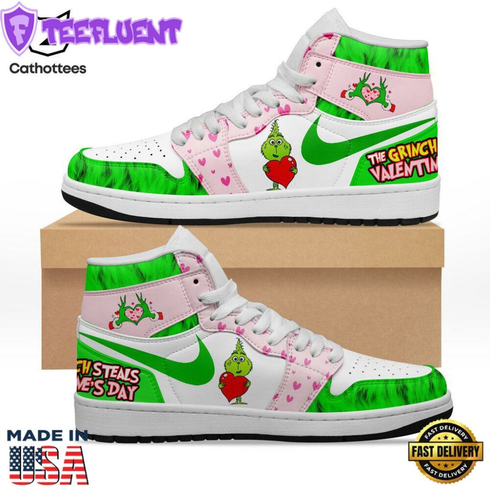The Grinch Valentine Pink Green Nike Logo Design Air Joran 1 High Top