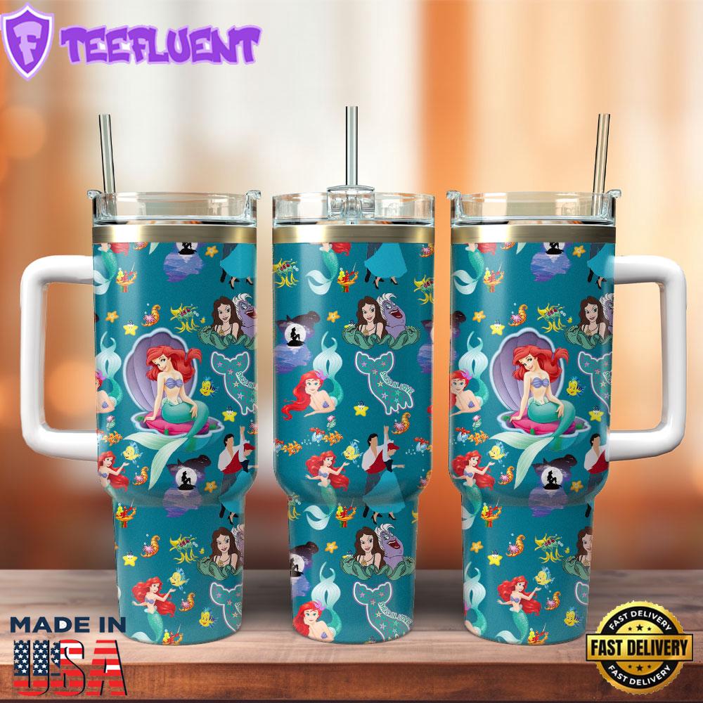 The Little Mermaid Cartoon Movie Custom Stanley Quencher 40oz Stainless Steel Tumbler With Handle