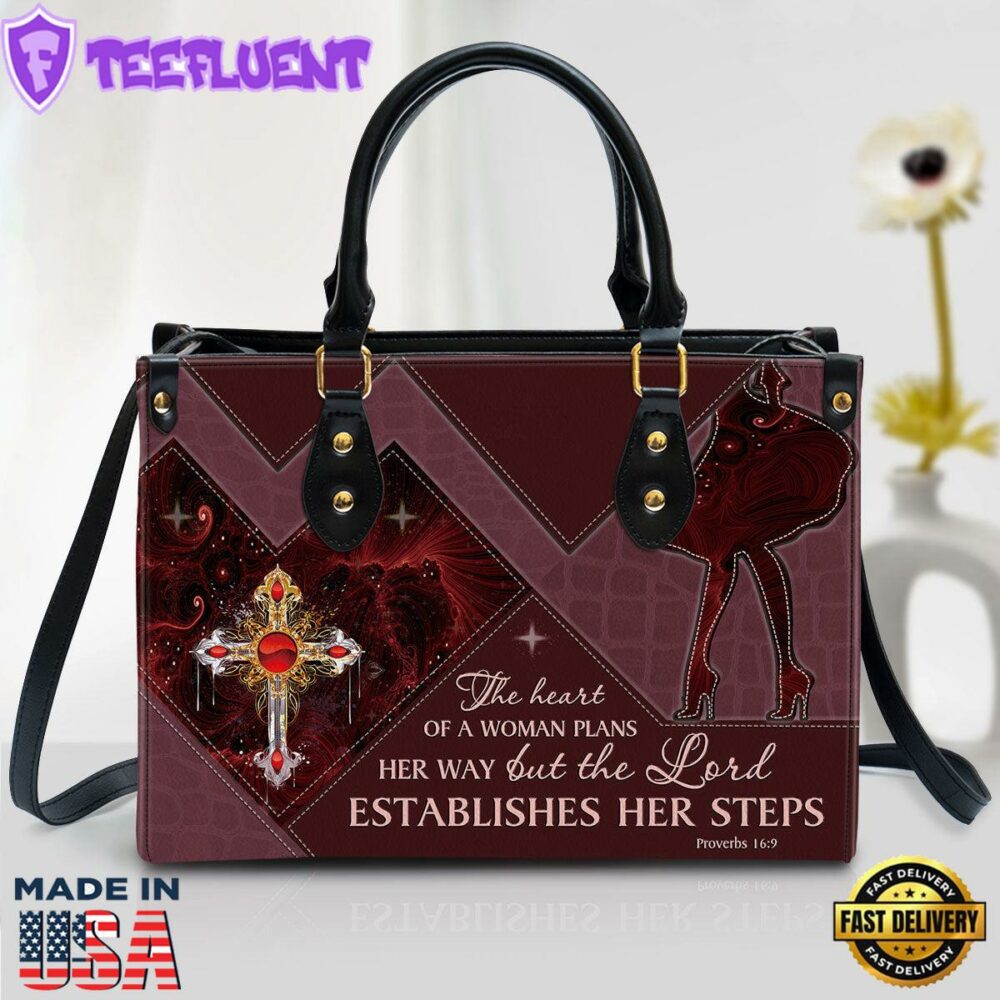 The Lord Establishes Her Steps Cross Leather Handbag Christ Gifts Leather Bags