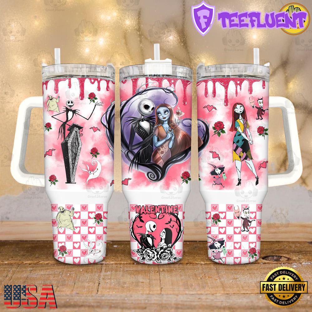 The Nightmare Before Christmas Disney Movies Valentine Stainless Steel Tumbler With Handle