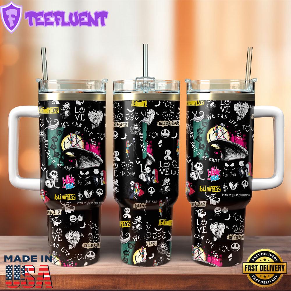 The Nightmare Before Christmas Movie And Blink 182 Music Custom Stanley Quencher 40oz Stainless Steel Tumbler With Handle