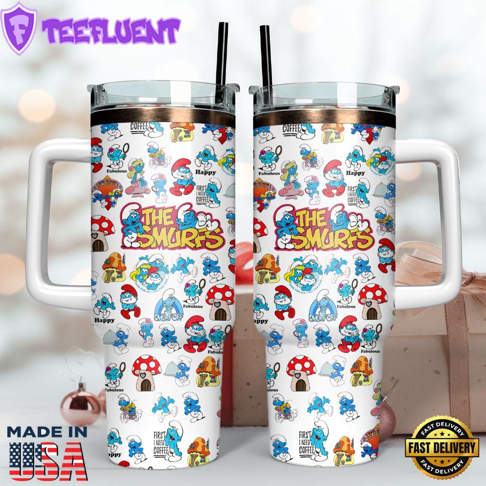 The Smurfs Cartoon Custom Stanley Quencher 40oz Stainless Steel Tumbler