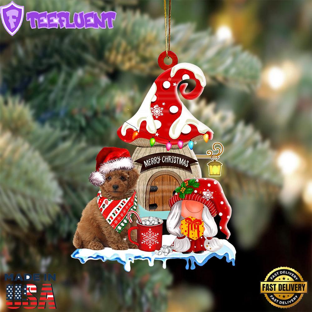 Toy-Poodle With Mushroom House Christmas Ornament, Gift For Christmas