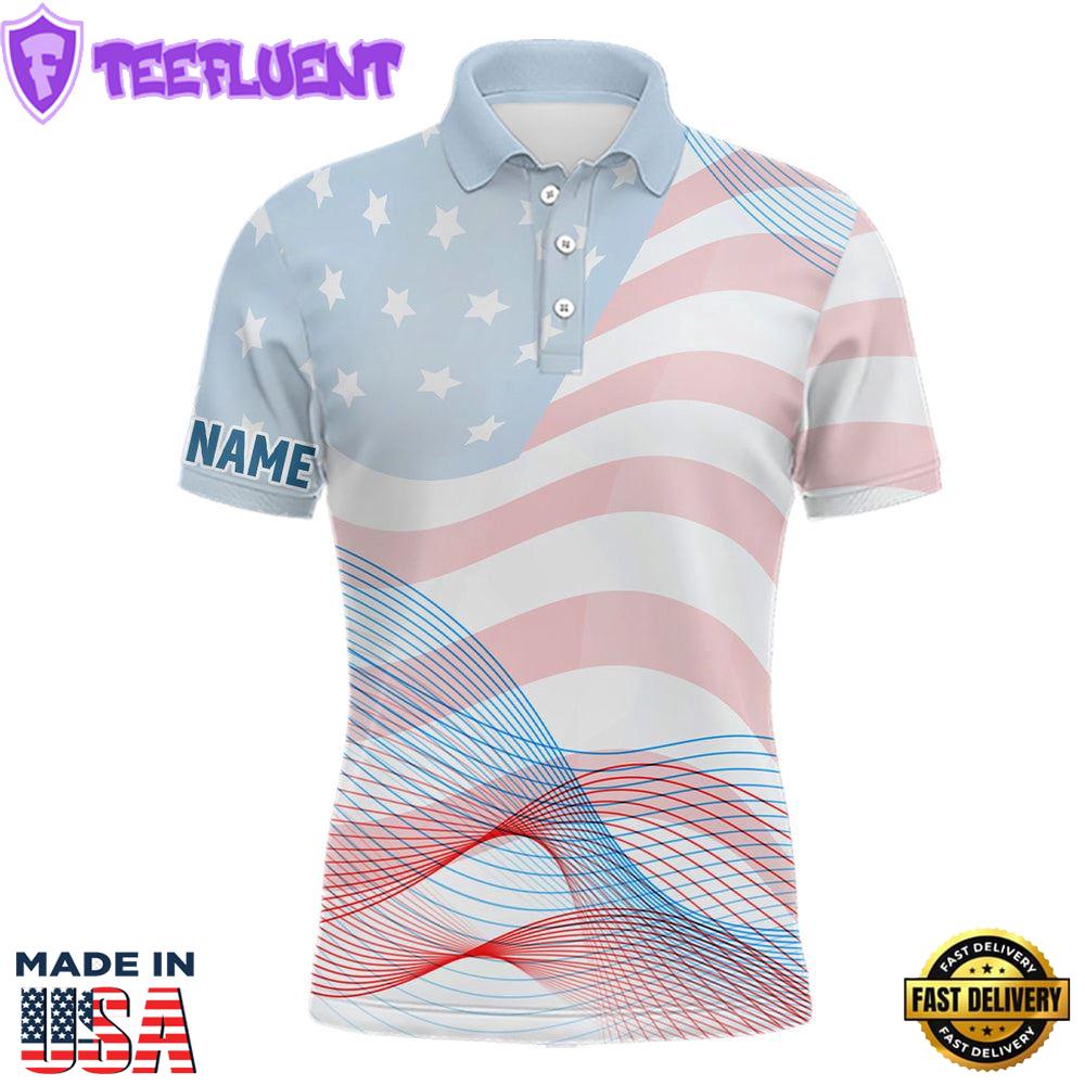 Transparent American Flag Mens Golf Polo Shirts Custom Patriotic