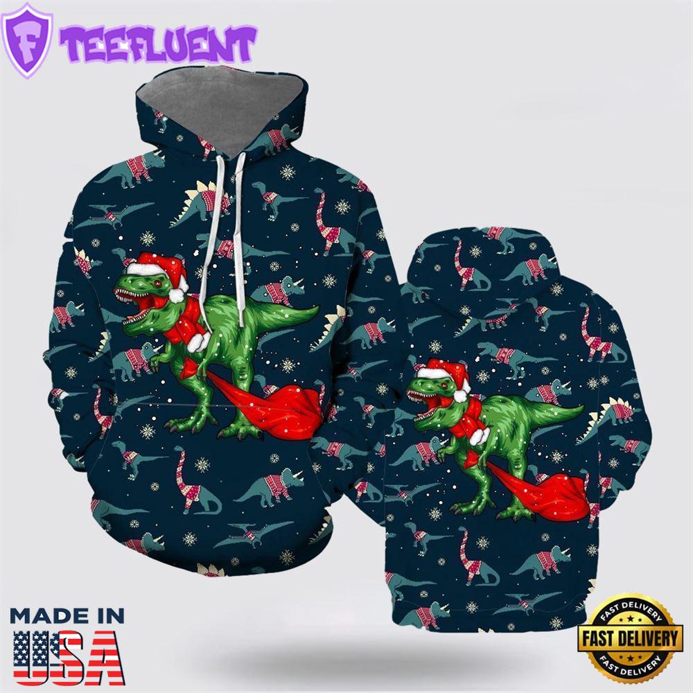 T-Rex Christmas All Over Print 3D Hoodie
