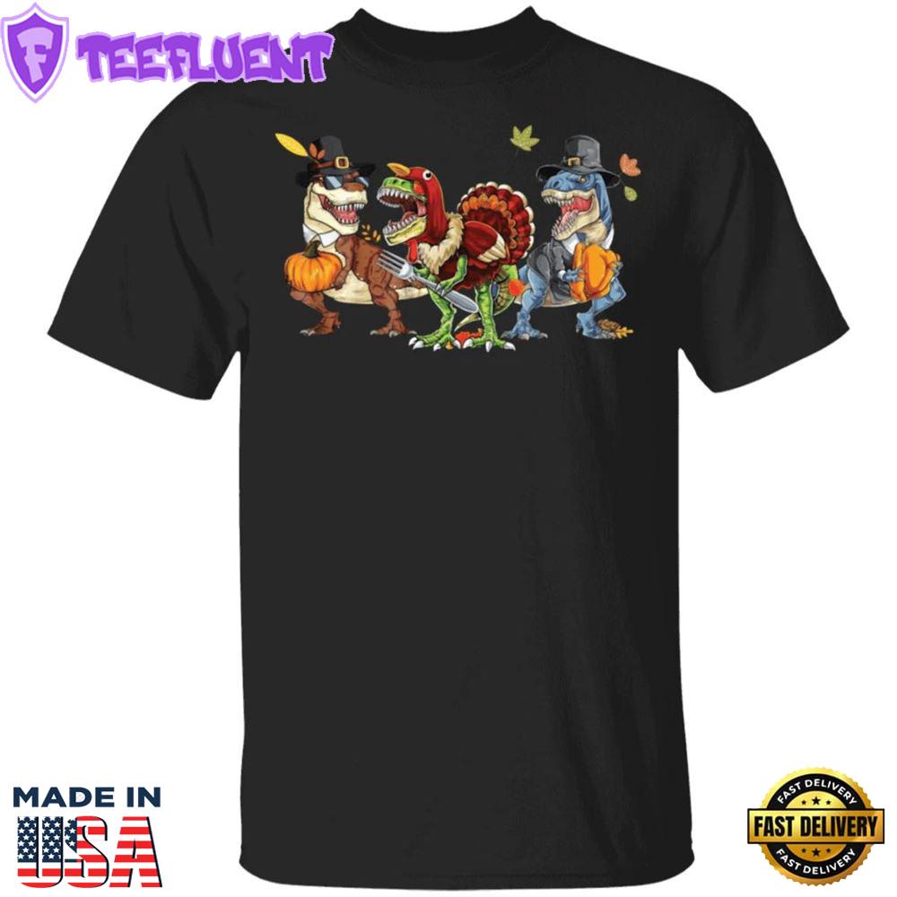 T-Rex Happy Halloween And Thanksgiving T-Shirt Party Costumes For Family Dinosaur Gifts Unisex