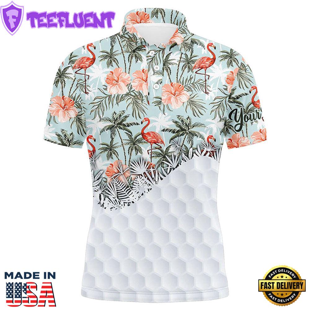 Tropical Palm Trees Flamingo Hibiscus Pattern Custom Mens Golf Polo Shirts Team