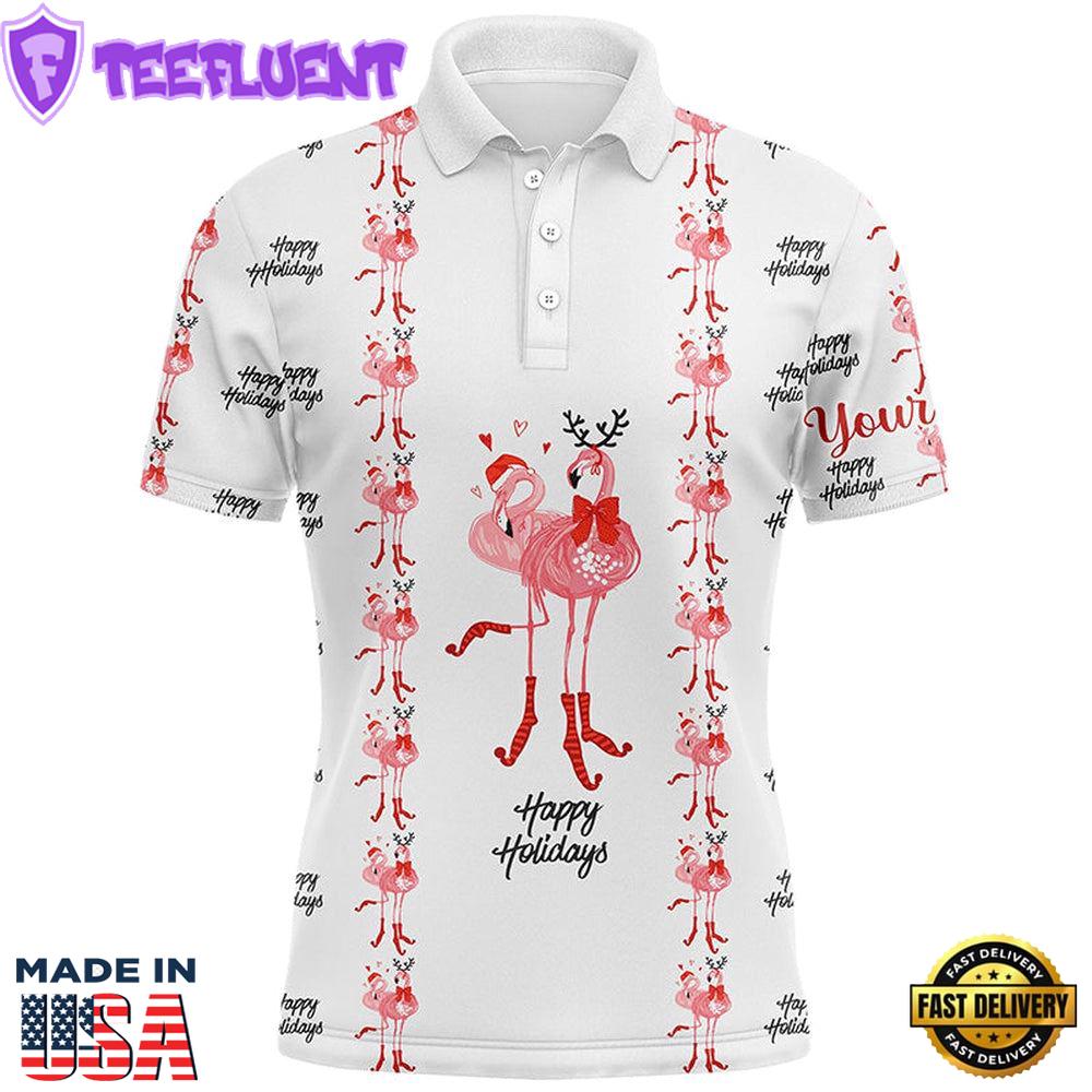 Tropical Santa Watercolor Flamingos Mens Golf Polo Shirt Christmas