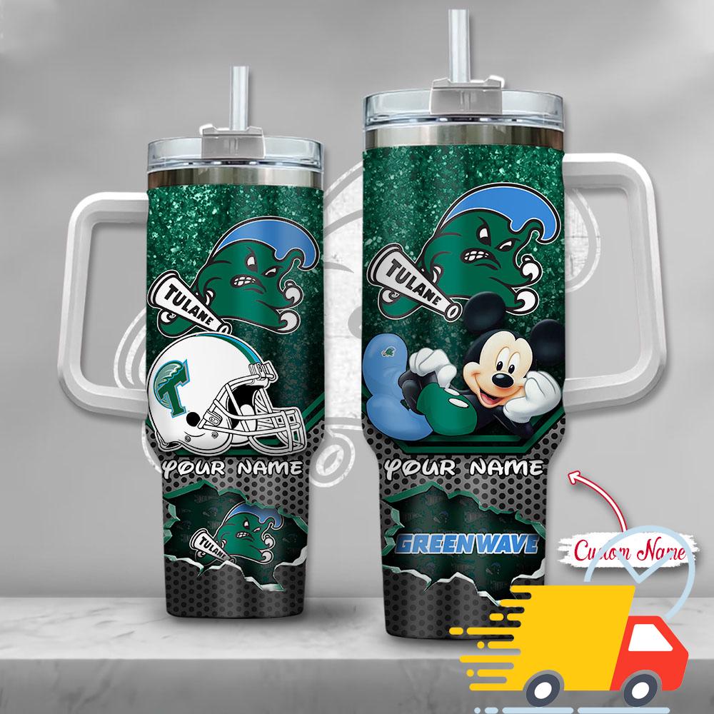 Tulane Green Wave NCAA Mickey Mouse Custom Stanley Quencher 40oz Stainless Steel Tumbler With Handle