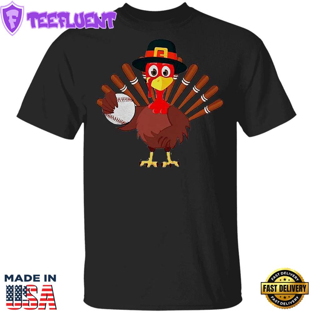 Turkey Baseball Thanksgiving T-Shirt Cool Chicken Funny Shirt Designs Gifts For Baseball Lovers