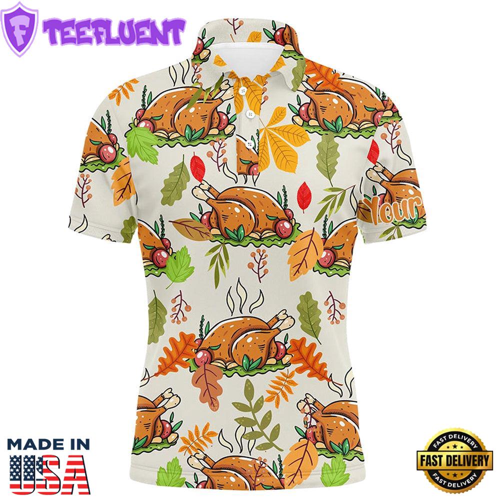 Turkey Thanksgiving Funny Mens Golf Tops Autumn Leaves Customized