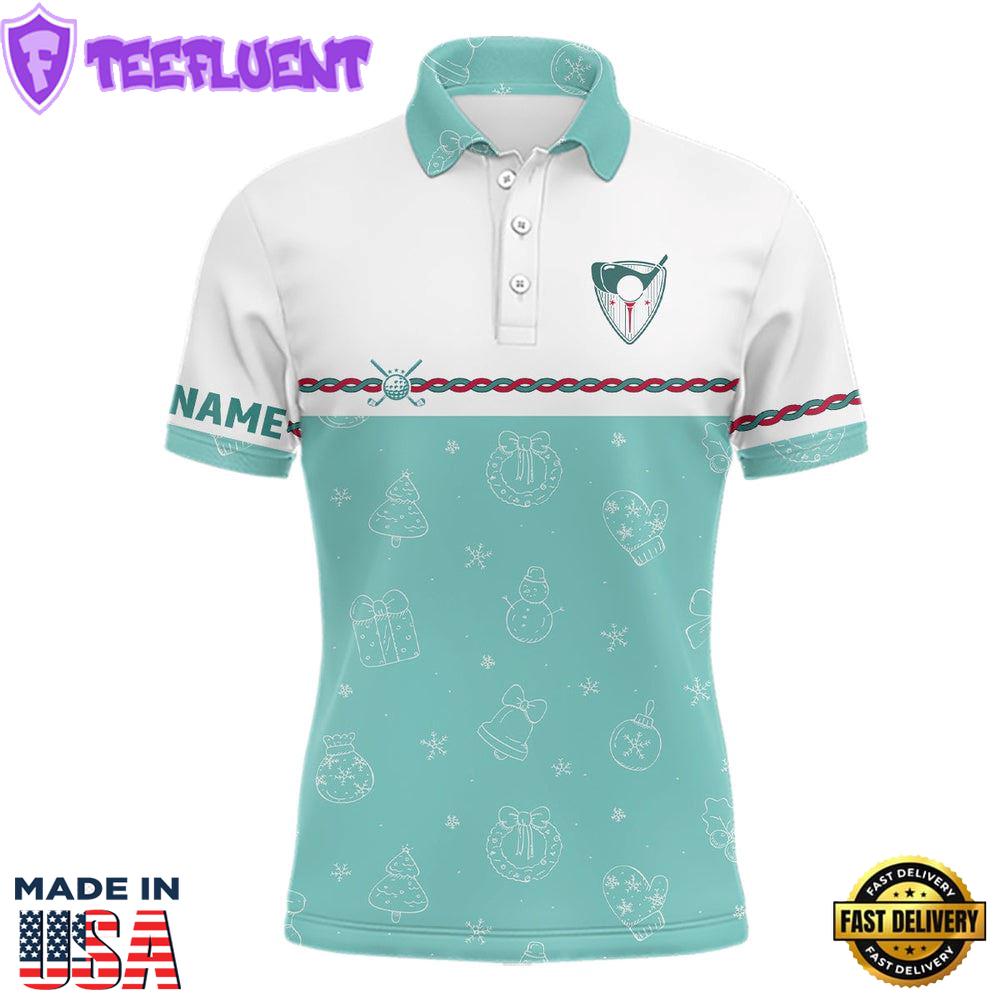 Turquoise Christmas Golf Mens Polo Shirt Custom Winter Pattern