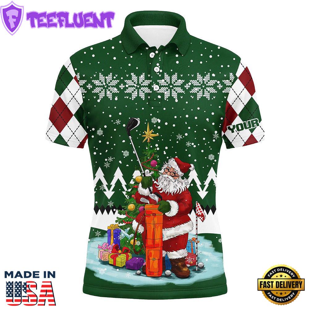 Ugly Christmas Green Argyle Pattern Custom Mens Golf Polo Shirt Santa Golfer Christmas Gift