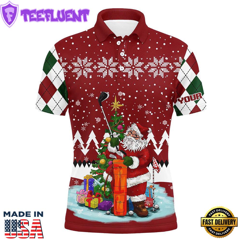 Ugly Christmas Red Argyle Pattern Custom Mens Golf Polo Shirt Santa Golfer Christmas Gift