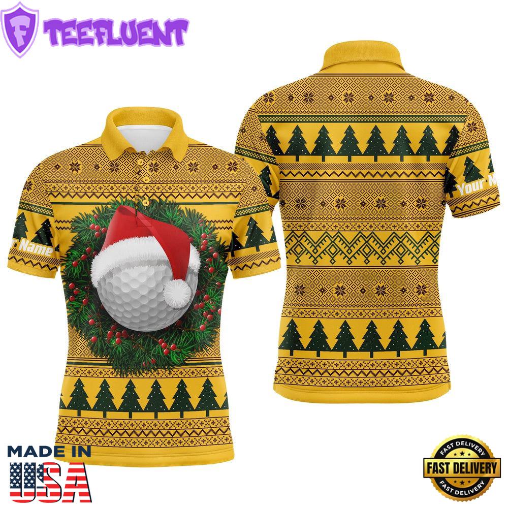 Ugly Christmas Sweater Men'S Golf Sports Polo Custom Name Long Sleeves Shirt, Xmas Gift For Golfer