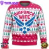 Unifinz Veteran Sweater Air Force Wife Christmas Pattern White Pink Veteran Christmas Ugly Sweater