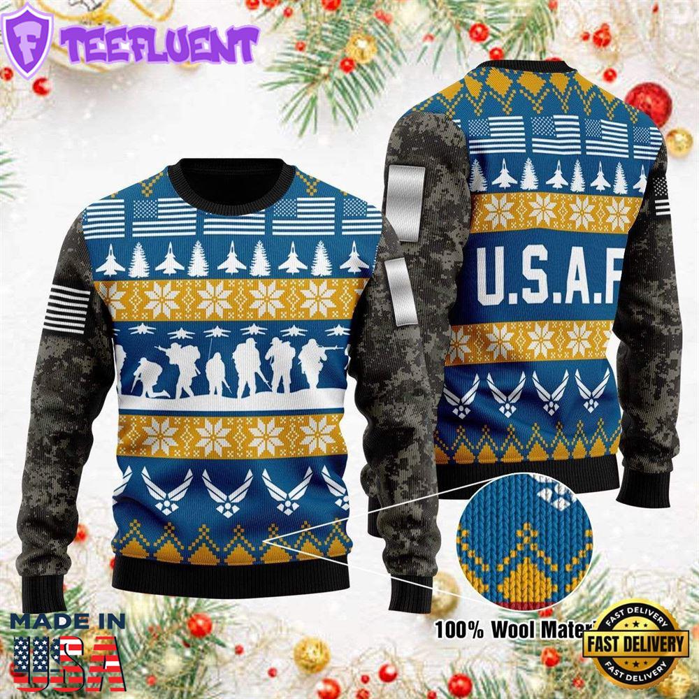 Unifinz Veteran Sweater Soldier Us Air Force Grey Blue Veteran Christmas Ugly Sweater