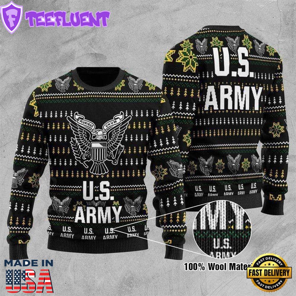 Unifinz Veteran Sweater United States Army Black White Veteran Christmas Ugly Sweater