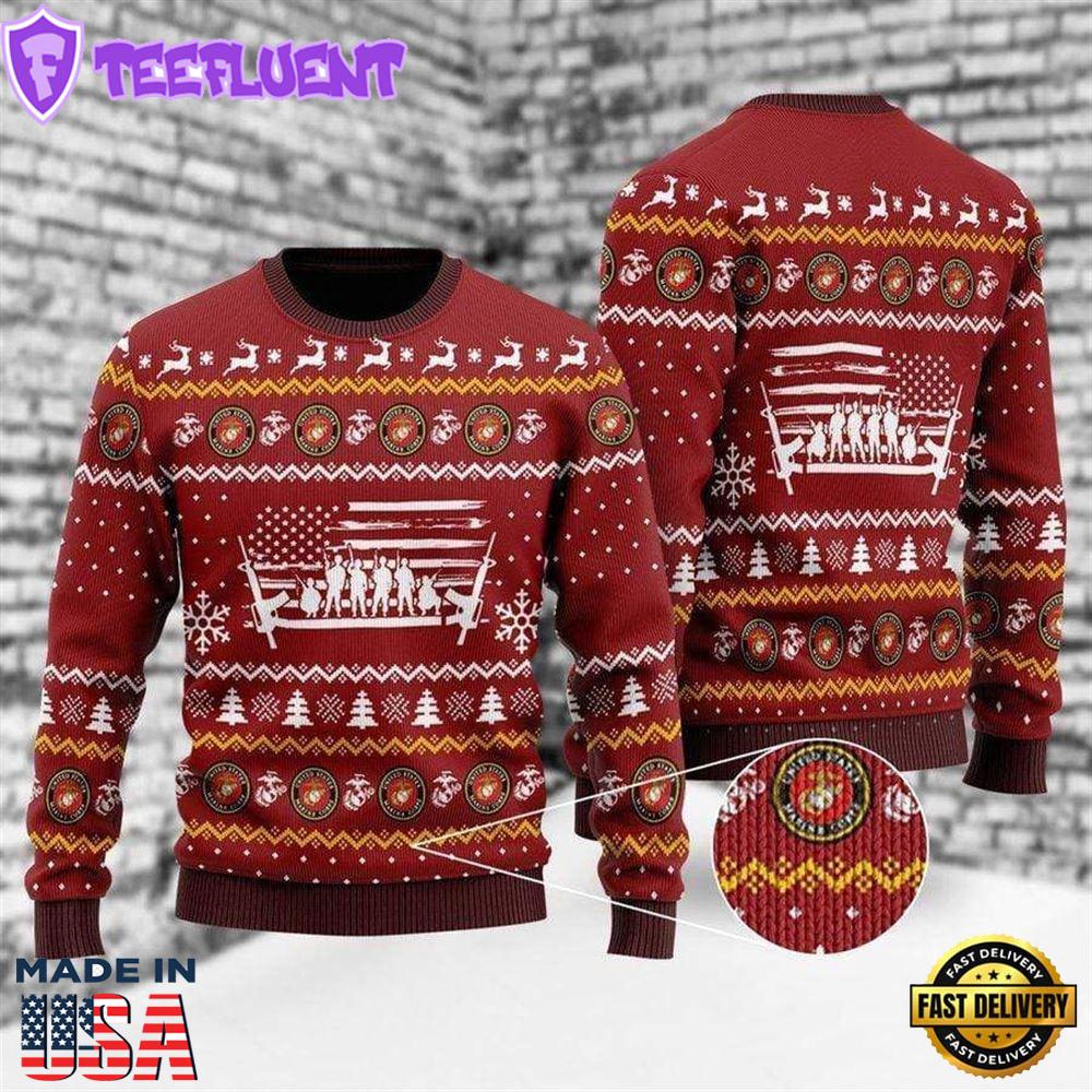 Unifinz Veteran Sweater United States Marine Corps Soldiers Veteran Christmas Red Ugly Sweater