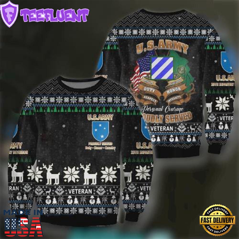 Unifinz Veteran Sweater Us Army Personal Courage Proudly Served Black Christmas Ugly Sweater