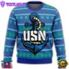 Unifinz Veteran Sweater Us Navy Anchor Veteran Christmas Pattern Blue Ugly Sweater