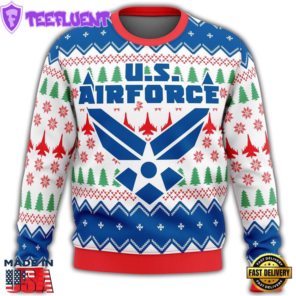 Unifinz Veteran Ugly Sweater Veteran Us Air Force Symbol Christmas Pattern Sweater
