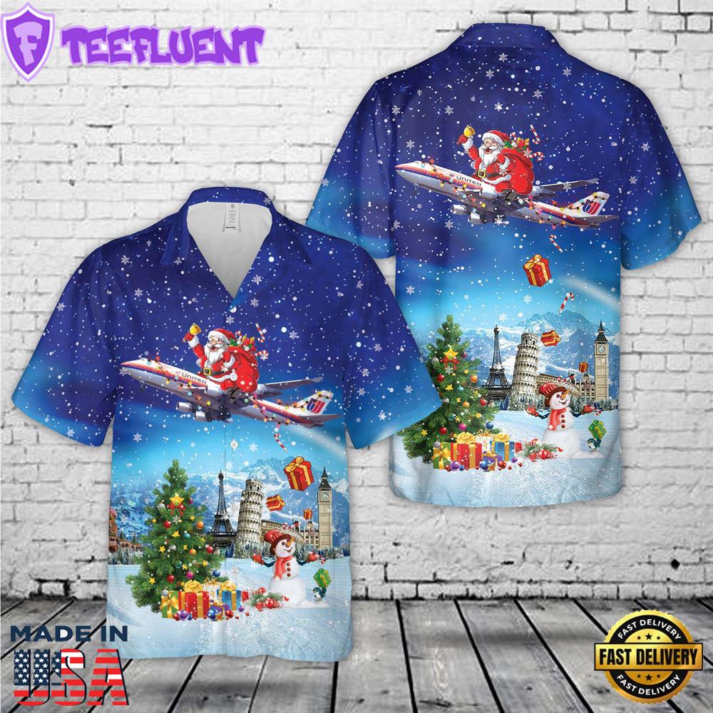 United Airlines Boeing 747-422 Tulip Lahaina Harbor Christmas Hawaiian Shirt