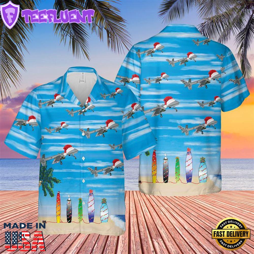 US Air Force California Air National Guard 163d Attack Wing MQ-9 Reaper Christmas Hawaiian Shirt