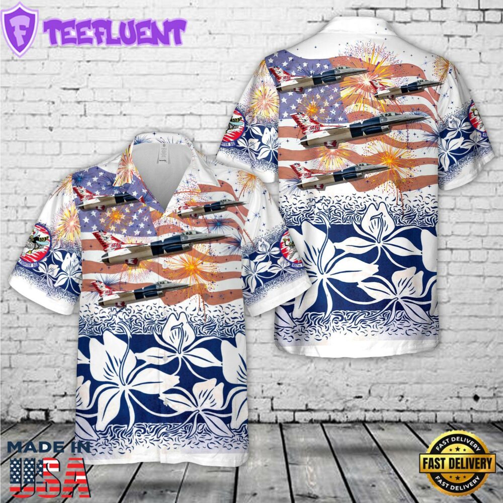 US Air Force F-16 Fighting Falcon 457th Fighter Squadron, 4th Of July Hawaiian Shirt