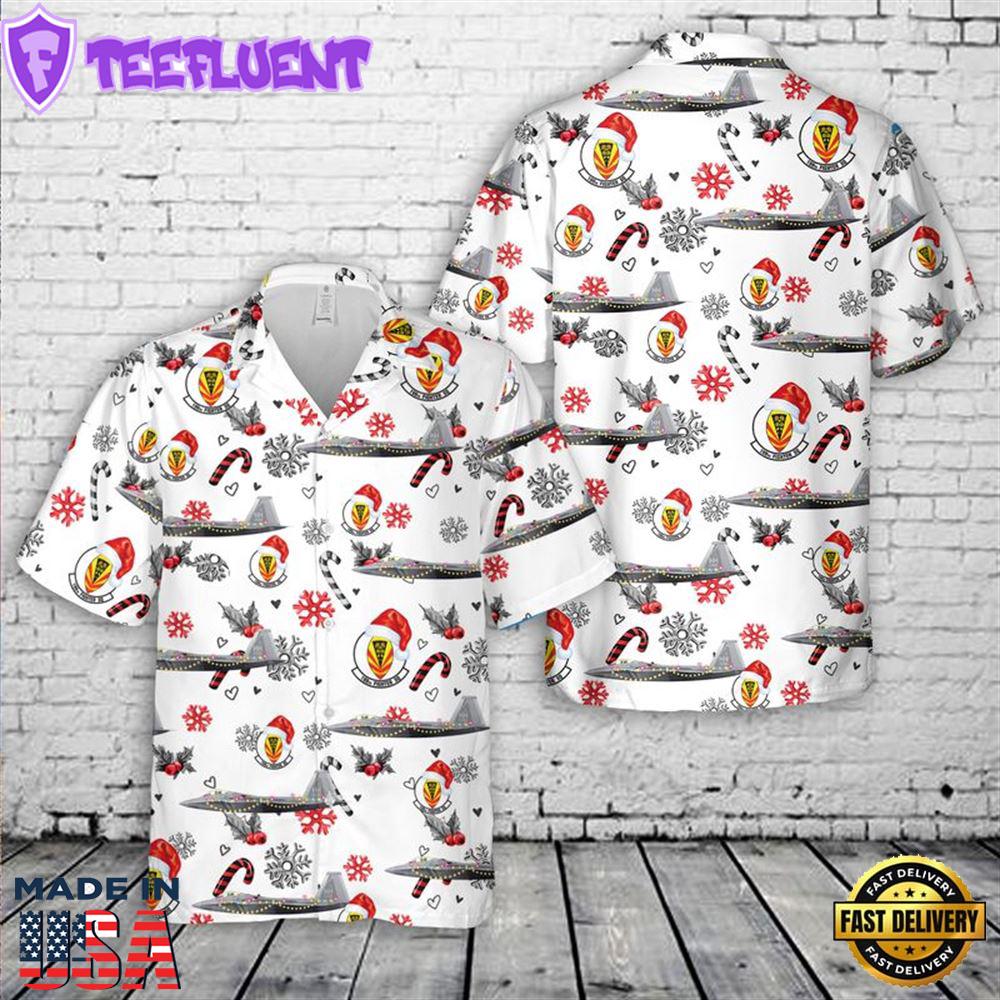 US Air Force Hawaii Air National Guard 154th Wing 199th Fighter Squadron F22A Raptor Christmas Hawaiian Shirt