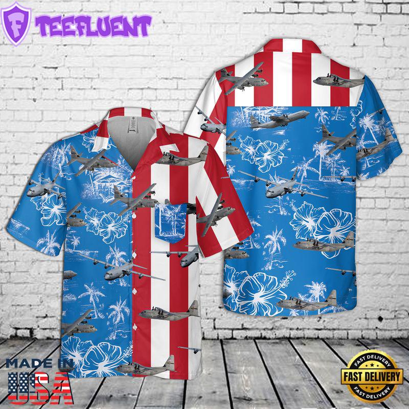 US Air Force Lockheed C-130 Hercules 4th Of July Pocket Hawaiian Shirt