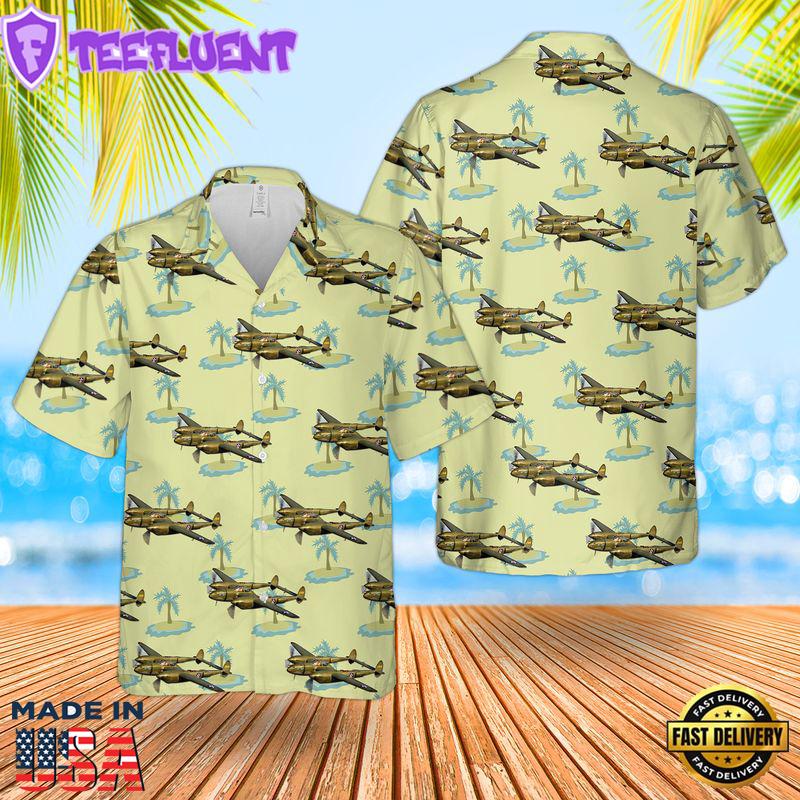 US Air Force Lockheed P-38F Lightning Glacier Girl Hawaiian Shirt