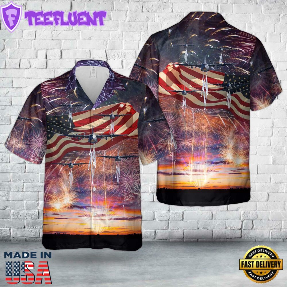 US Air Force Michigan Air National Guard C-130E Hercules aircraft from 171st Airlift Squadron, 4th Of July Hawaiian Shirt