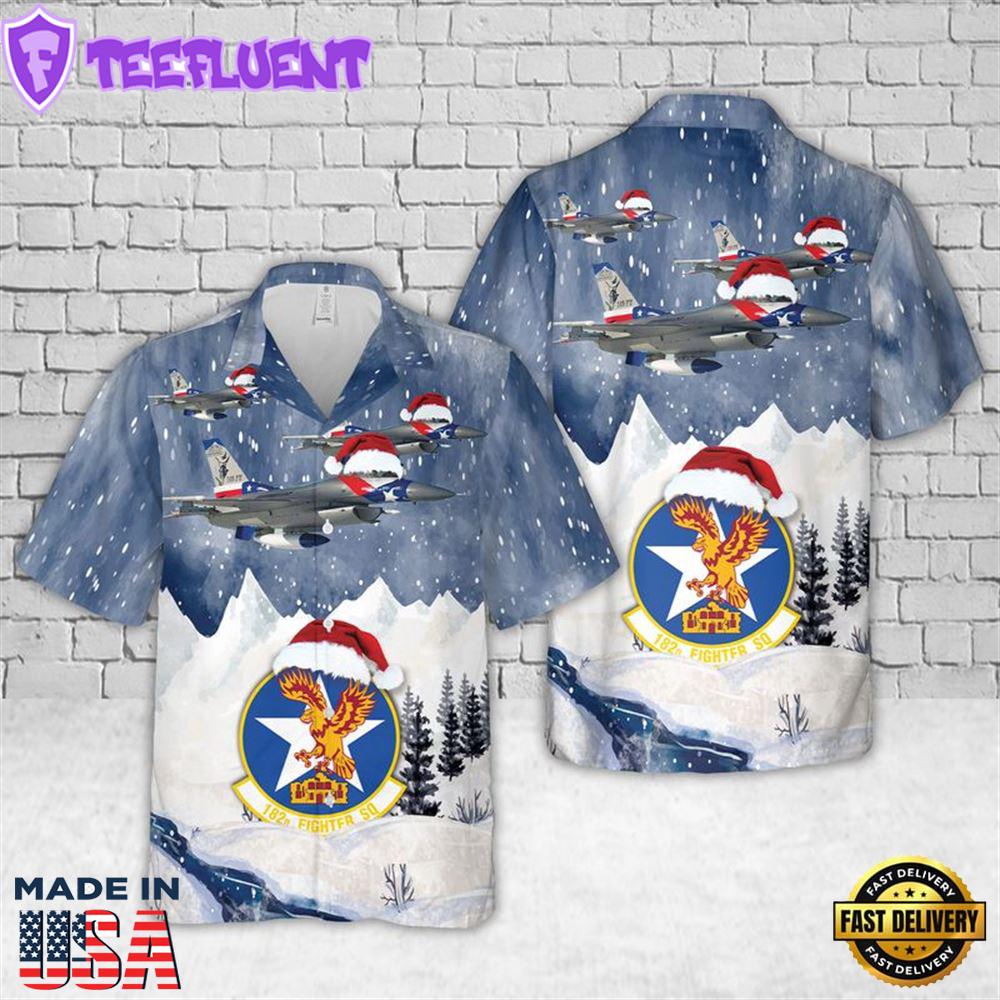 US Air Force Texas Air National Guard 182d Fighter Squadron F-16 Fighting Falcon Christmas Hawaiian Shirt