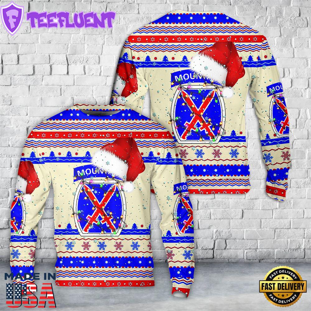 US Army 10th Mountain Division Christmas AOP Sweater