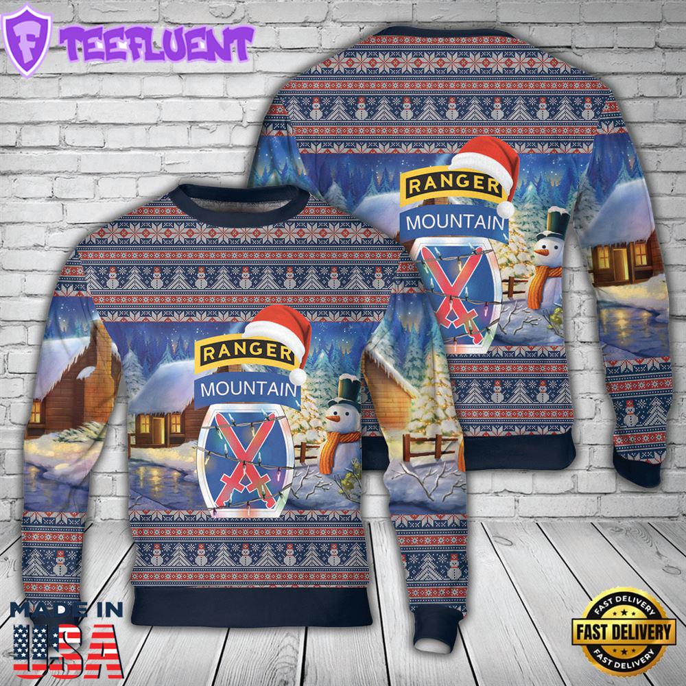 US Army 10th Mountain Division with Ranger Tab Christmas Sweater