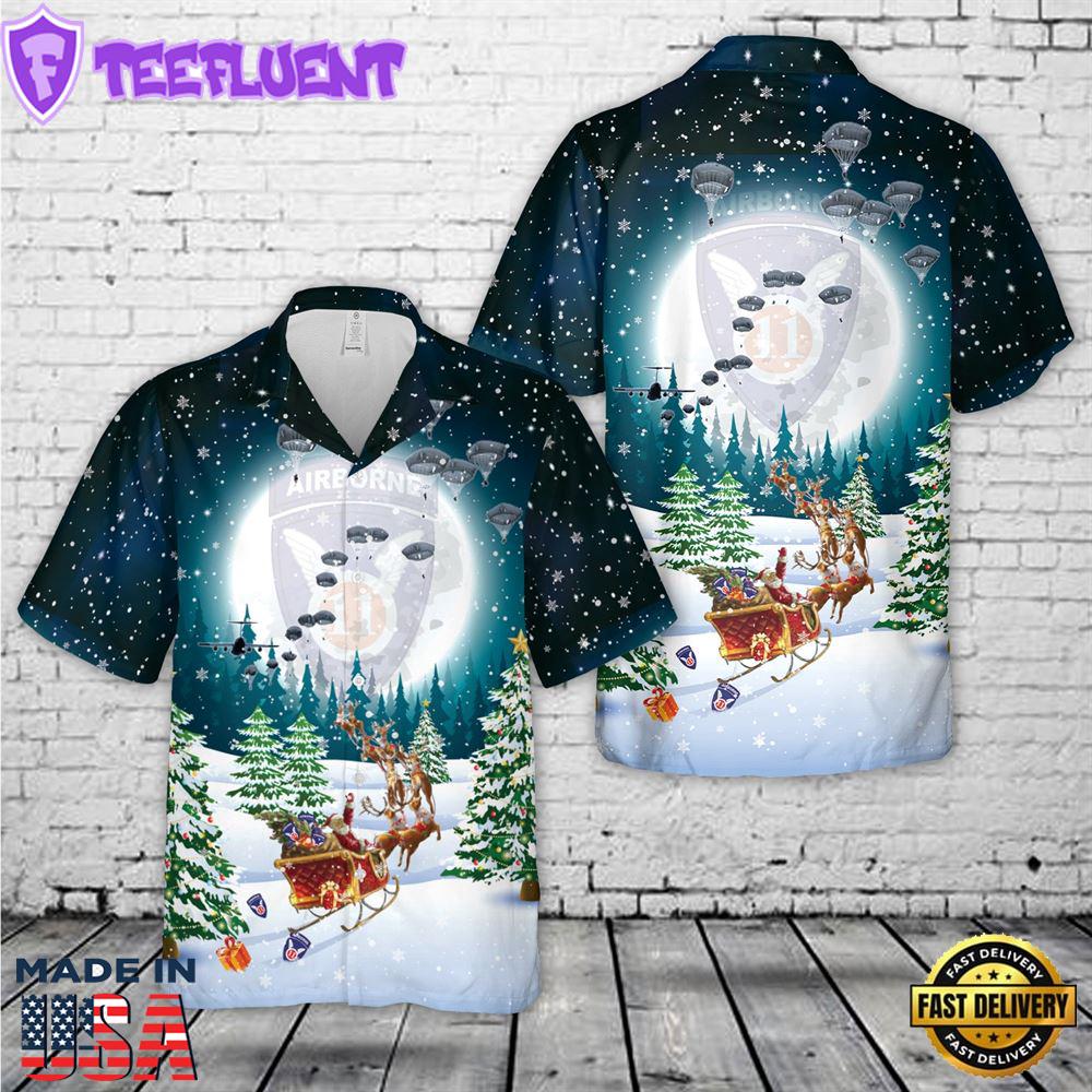 US Army 11th Airborne Division Parachute Christmas Hawaiian Shirt