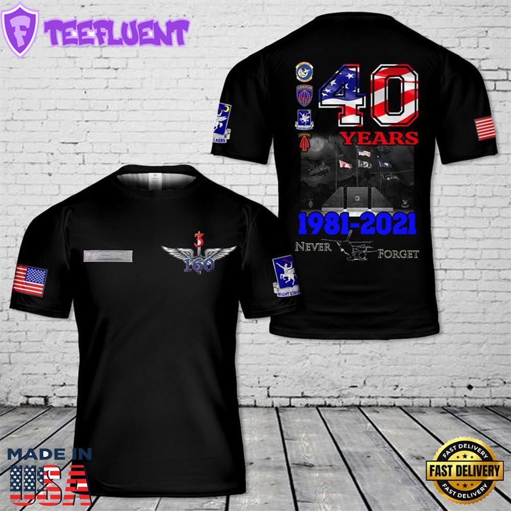 US Army 160th Special Operations Aviation Regiment (Airborne) 40th Annivesary 3D T-shirt