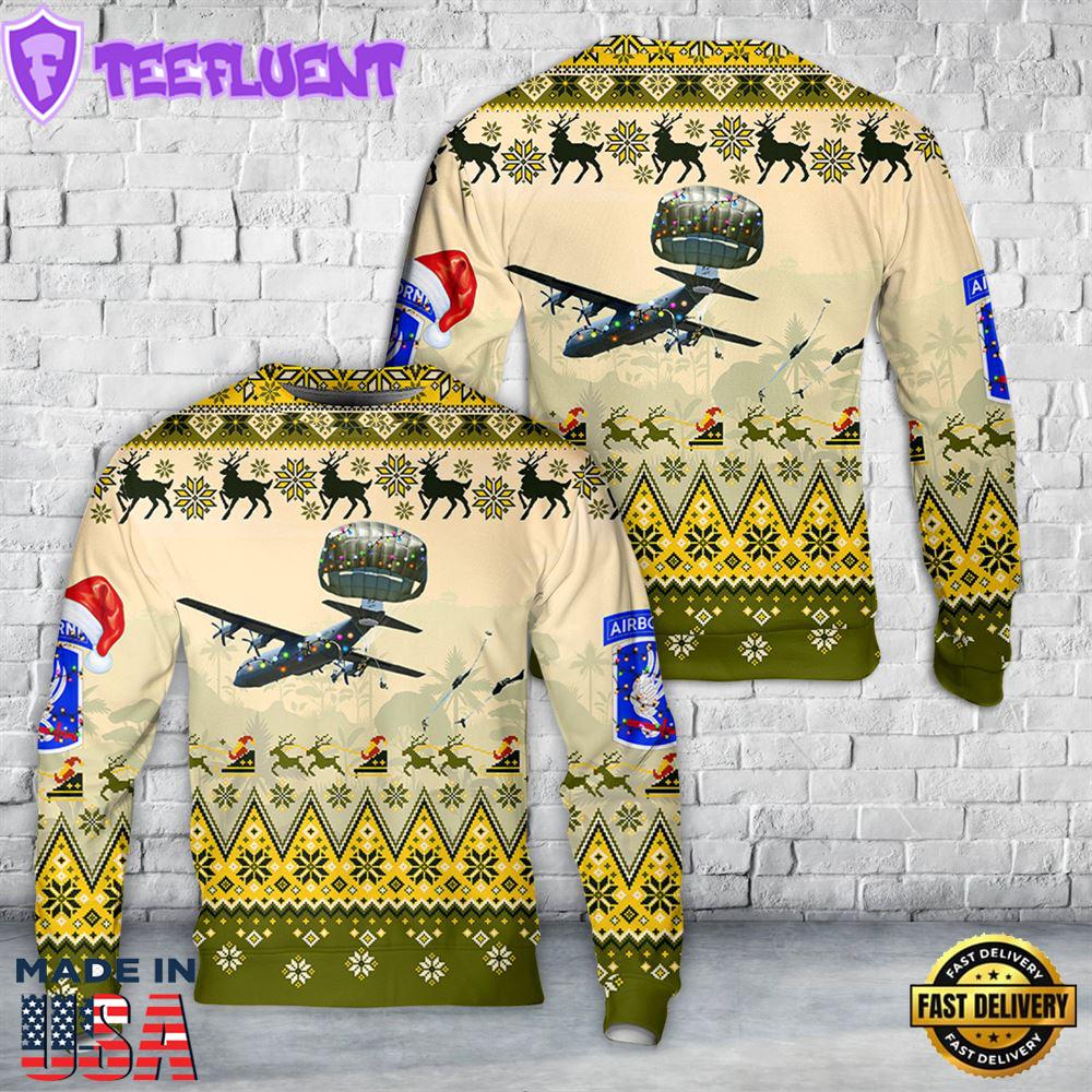 US Army 173rd Airborne Brigade jump from an 86th Air Wing C-130 Hercules aircraft onto Juliet Drop Zone Christmas Sweater