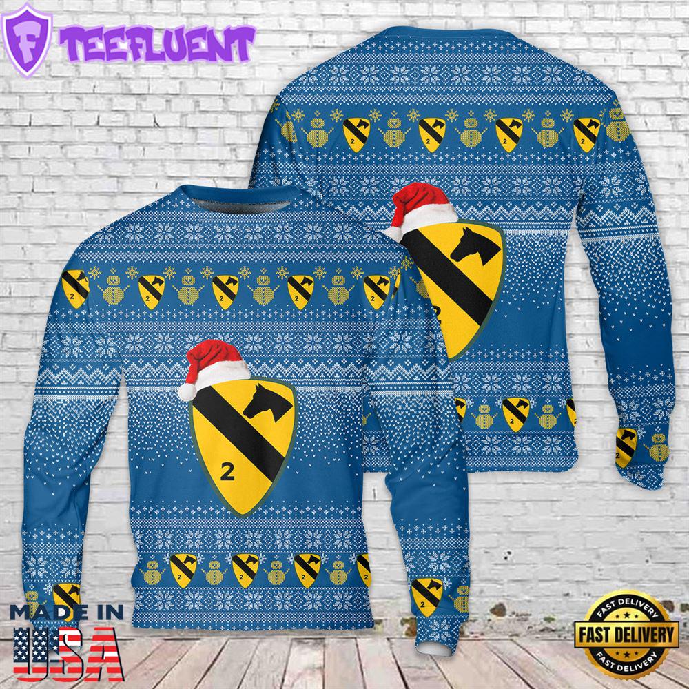 US Army 2nd Brigade Combat Team, 1st Cavalry Division Black Jack Brigade Christmas AOP Sweater