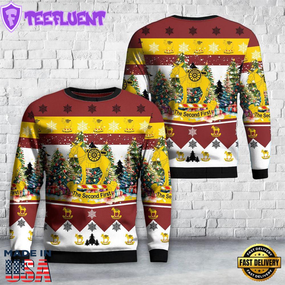 US Army 2nd Field Artillery Regiment insignia Christmas AOP Knitted Sweater