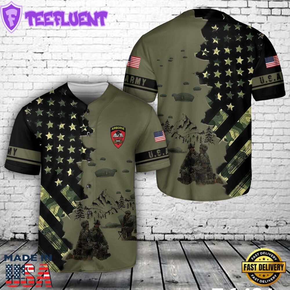 US Army 555th Parachute Infantry Battalion Triple Nickles Baseball Jersey