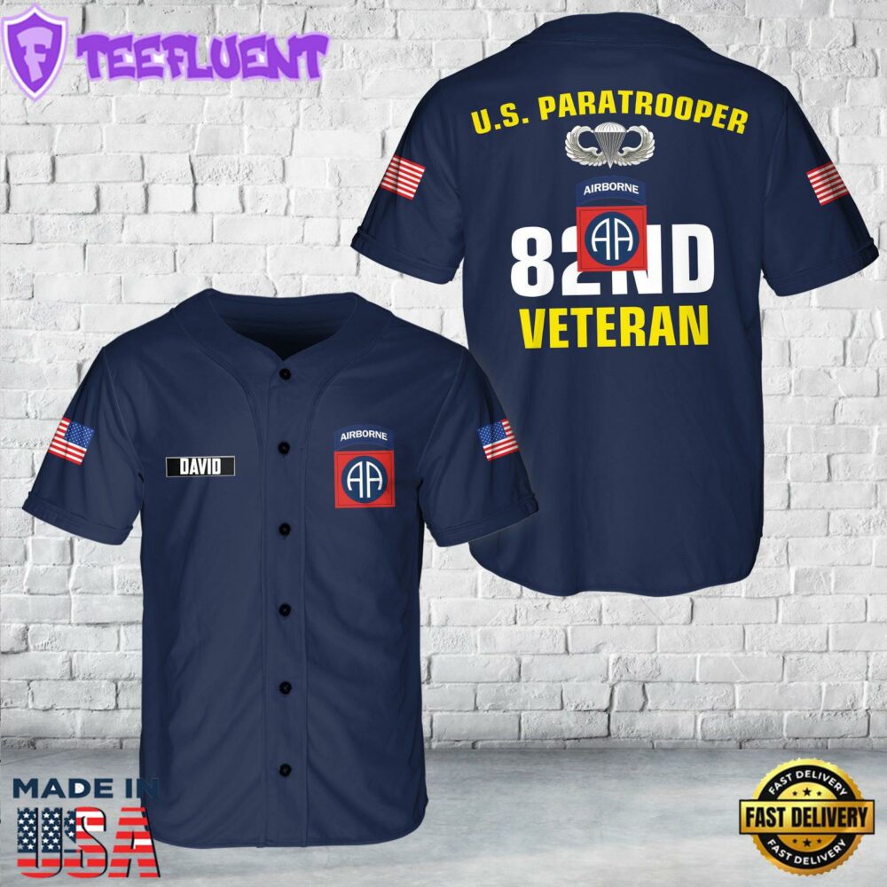 US Army 82nd Airborne Division Veteran Paratrooper Baseball Jersey