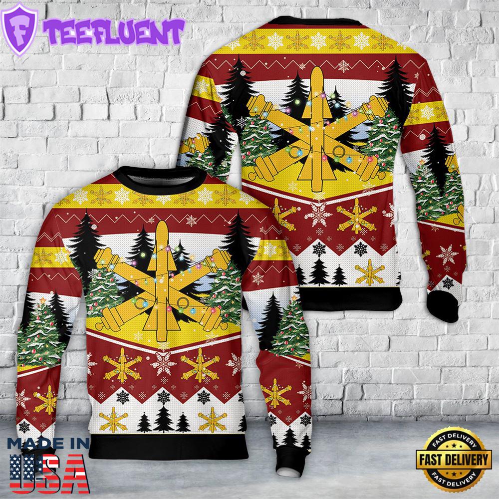 US Army Air Defense Artillery Branch Insignia Christmas AOP Knitted Sweater