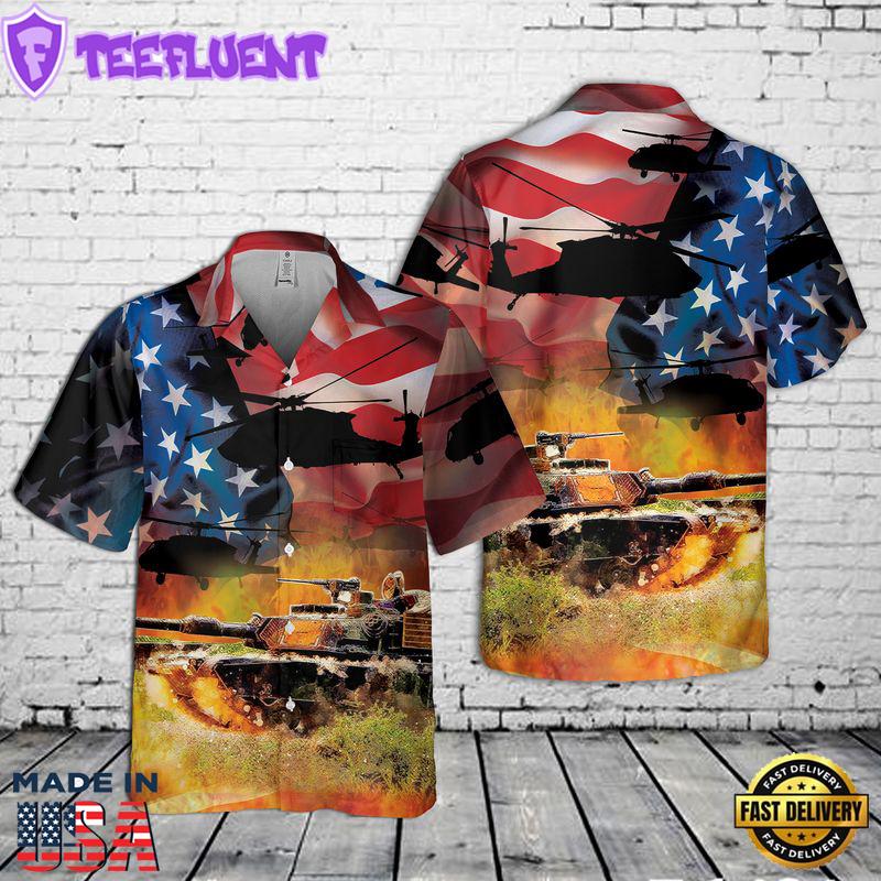 US Army M1 Abrams Flag 4th July Pocket Hawaiian Shirt