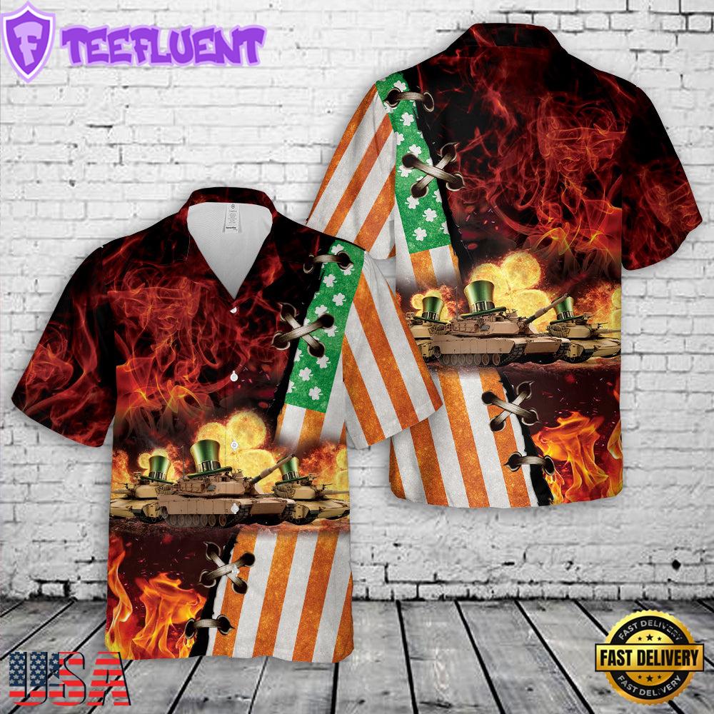 US Army M1 Abrams Tank, St Patrick's Day Hawaiian Shirt