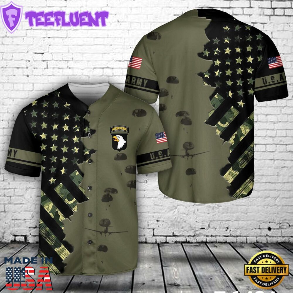 US Army Paratroopers With The 101st Airborne Division Parachute Baseball Jersey