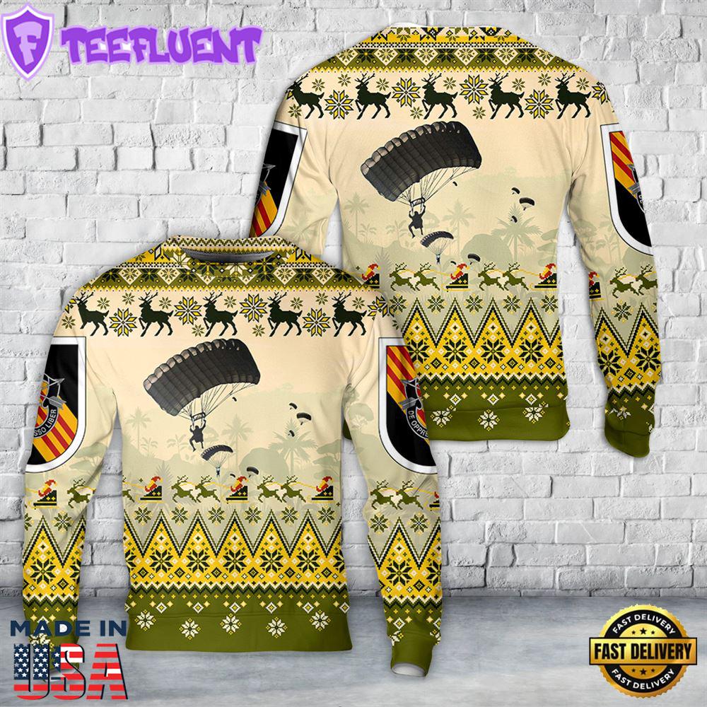 US Army Paratroopers With The 5th Special Forces Group (Airborne) (5th SFG (A)) Parachute Christmas Sweater