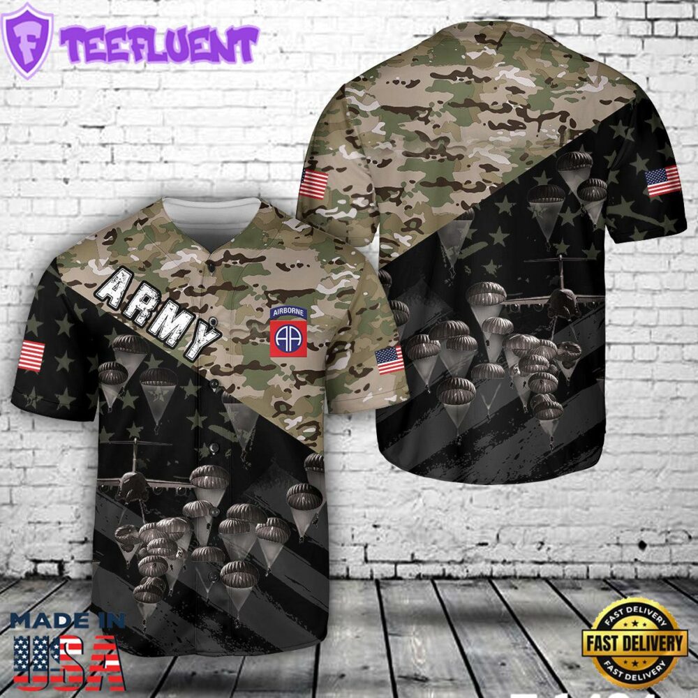US Army Paratroopers With The 82nd Airborne Division Parachute Baseball Jersey 1