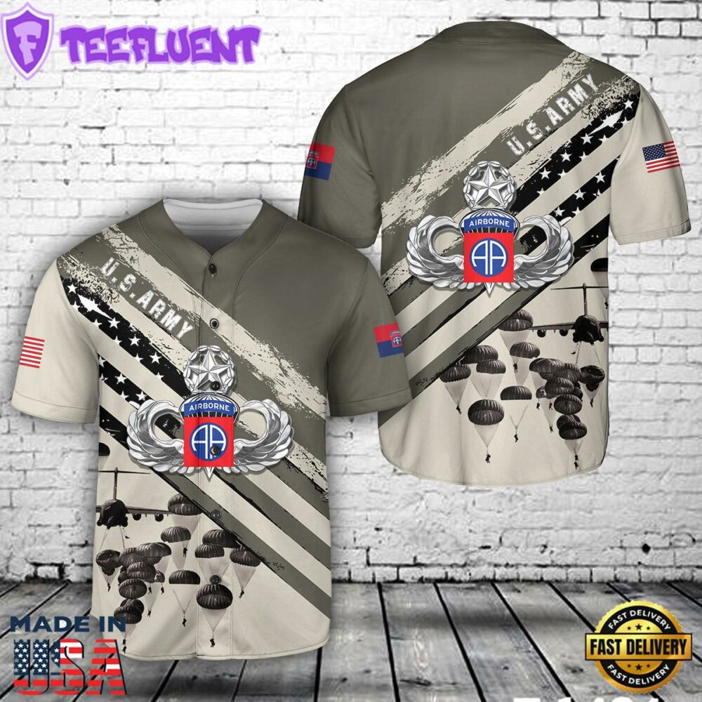 US Army Paratroopers With The 82nd Airborne Division Parachute Baseball Jersey 2